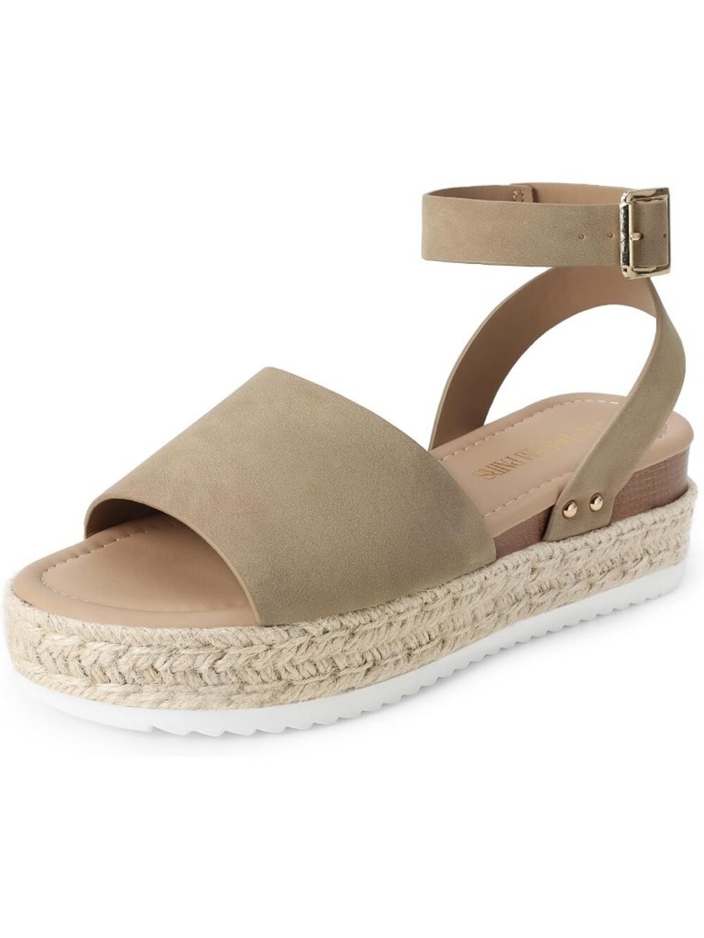 Women's Taupe Comfortable Platform Espadrilles Ankle Strap Wedge Sandal Shoes